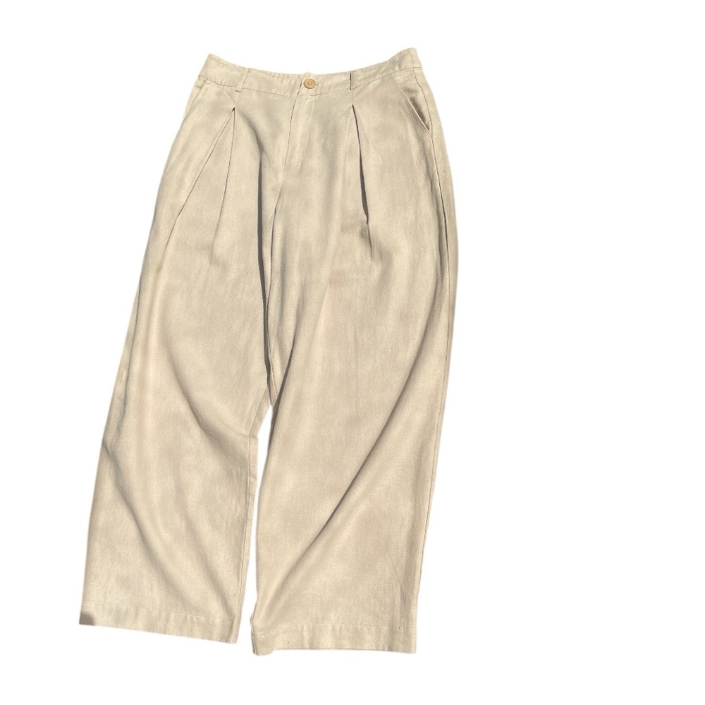 Part Two Beige Linen Cotton Blend Pleated Wide Leg Pants US 6